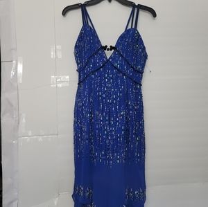 RAISA NEW YORK  FASHIONS SPAGHETTI  BEADED HI - LO DRESS